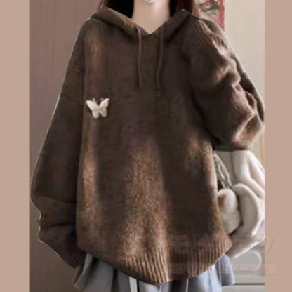 Maillard Hooded Knit Sweater and Shirt and Jeans Three Pieces Set - Sweater - XL - image 2