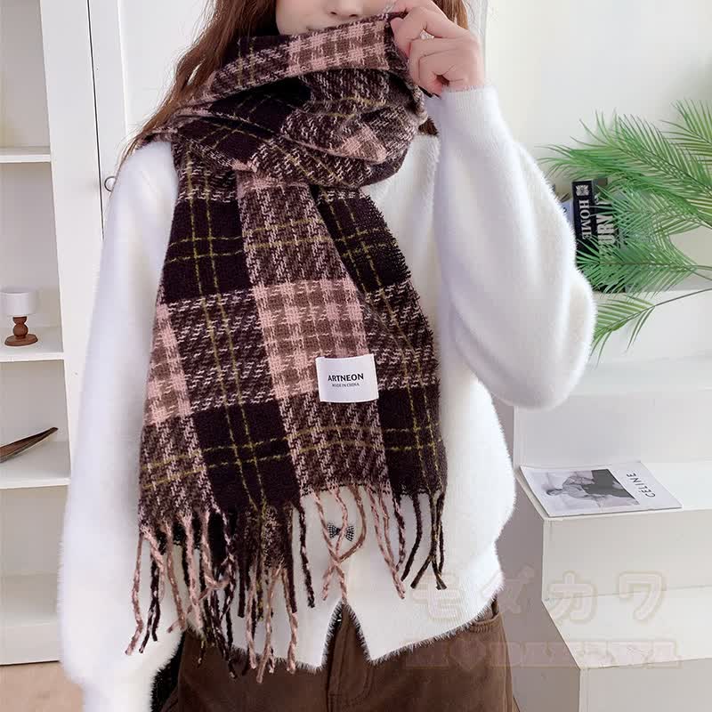 Apricot Sweater and Knit Dress and Scarf Three Pieces Set - Brown Scarf - S - image 5