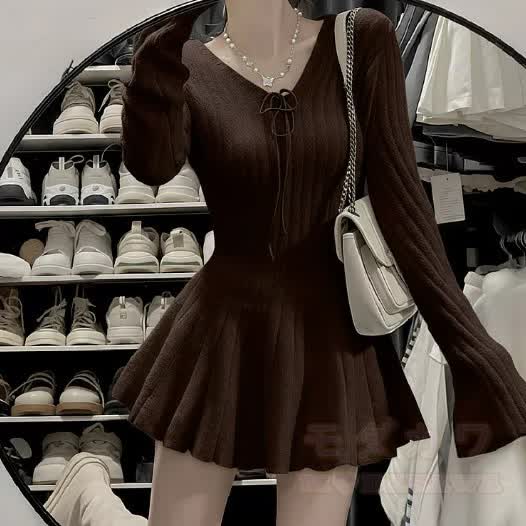 Apricot Sweater and Knit Dress and Scarf Three Pieces Set - Dress - XL - image 4