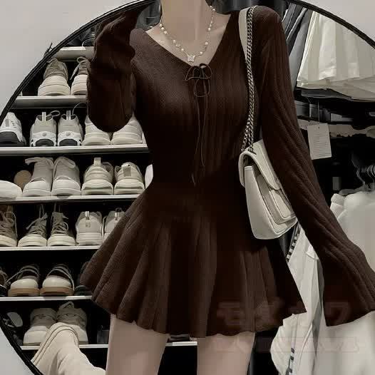 Apricot Sweater and Knit Dress and Scarf Three Pieces Set - Dress - XL - image 4