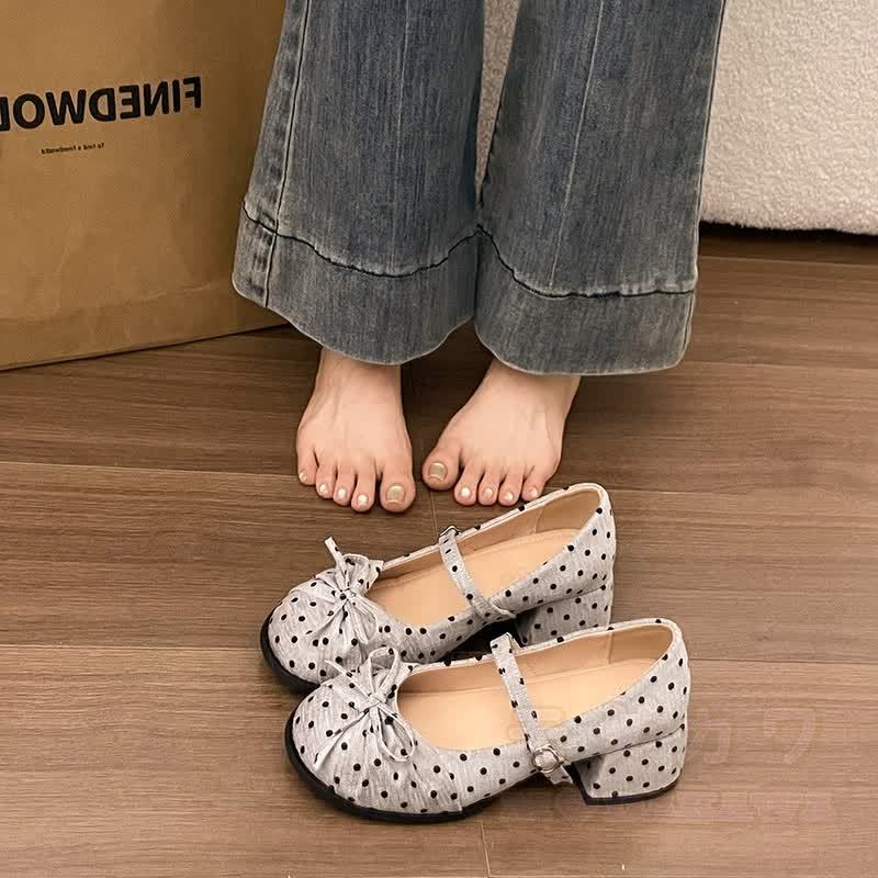 Sweet Polka Dot Bow Mary Jane Shoes - Grey - 40 - image 9