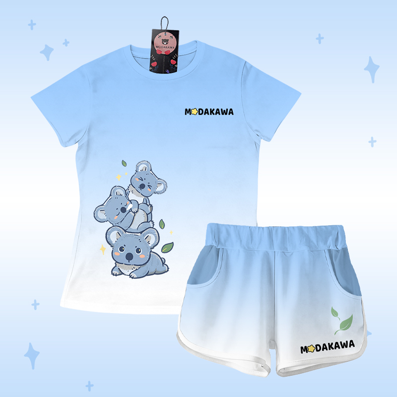 Gradient Koala Graphic T-shirt Letter Graphic Shorts Modakawa Matching Outfit - Set B - 5XL - image 2