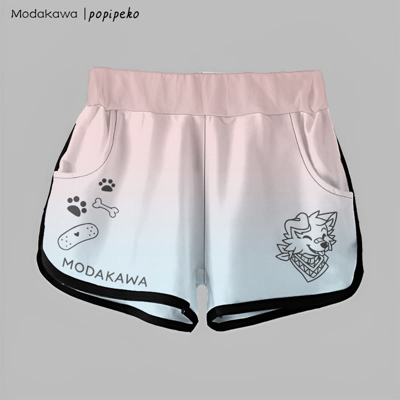 MODAKAWA X popipeko Gradient Smiling Puppy Graphic Shorts - Pink&Blue - 5XL - image 2