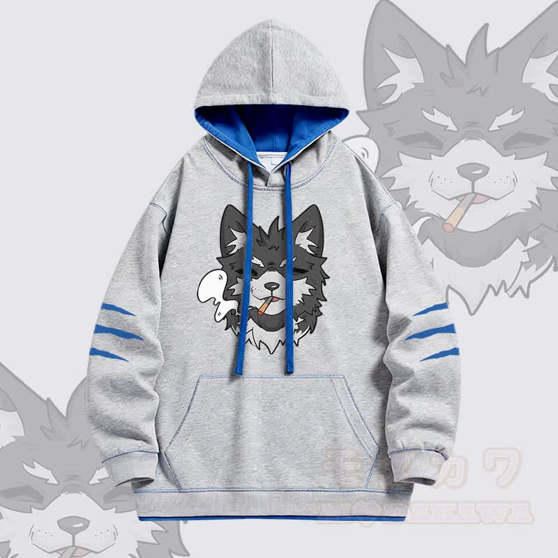 KODA Smoking Puppy Graphic Modakawa Oversized Contrast Lining Pullover Hoodie - Grey - 4XL - image 3