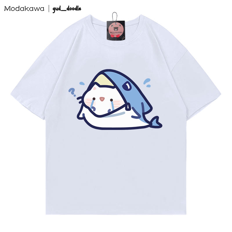 MODAKAWA X gud_doodle Kitty Shark Print T-shirt - White - 5XL - image 6