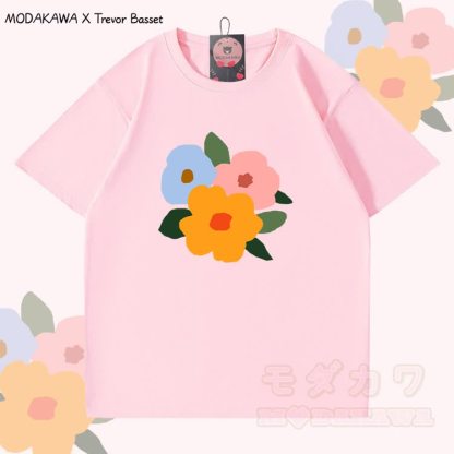 MODAKAWA X Trevor Basset Three Flowers Graphic 100% Cotton T-shirt - Pink - 5XL - image 4