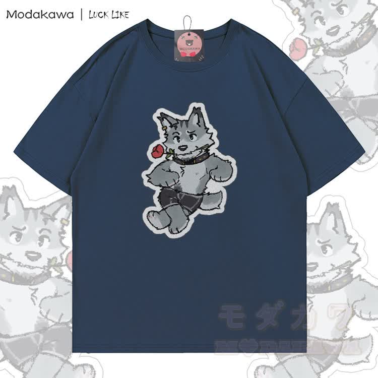 MODAKAWA X LUCK LIKE Remy Rose Graphic 100% Cotton T-shirt - Purplish Blue - 5XL - image 5