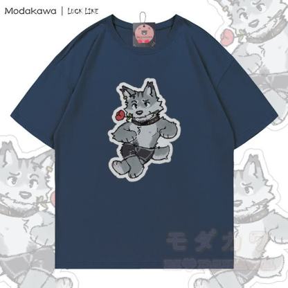 MODAKAWA X LUCK LIKE Remy Rose Graphic 100% Cotton T-shirt - Purplish Blue - 5XL - image 5