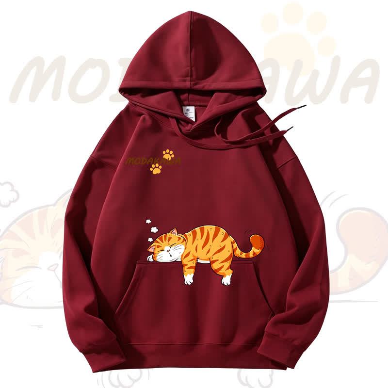 MODAKAWA Cute Cat Graphic Fleece Lined Hoodie - Wine - 3XL - image 8