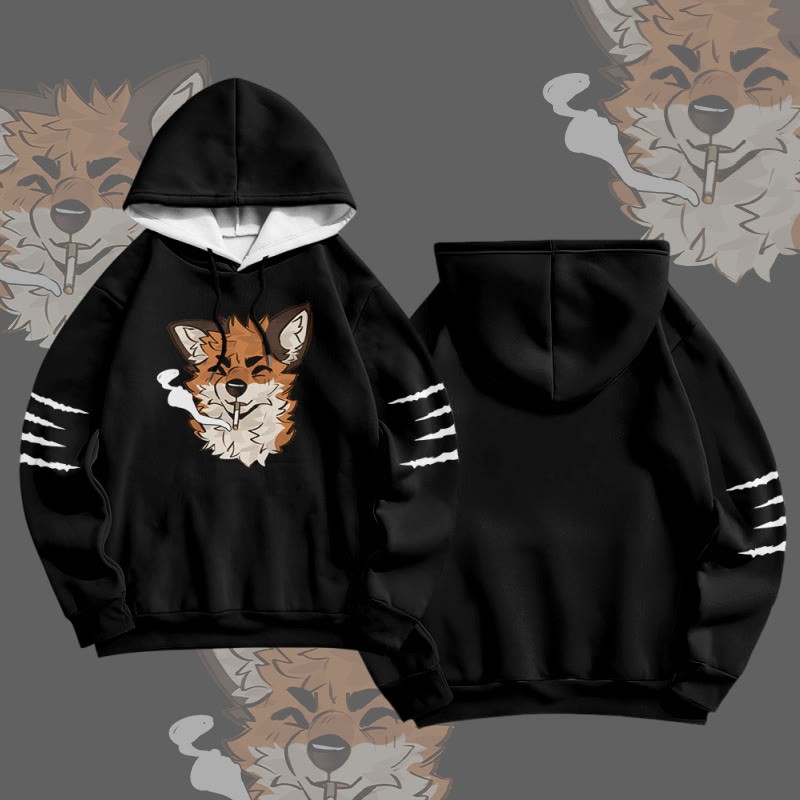 MODAKAWA X atka Fox Smoking Graphic All Over Print Pullover Hoodie - Black - 6XL - image 4