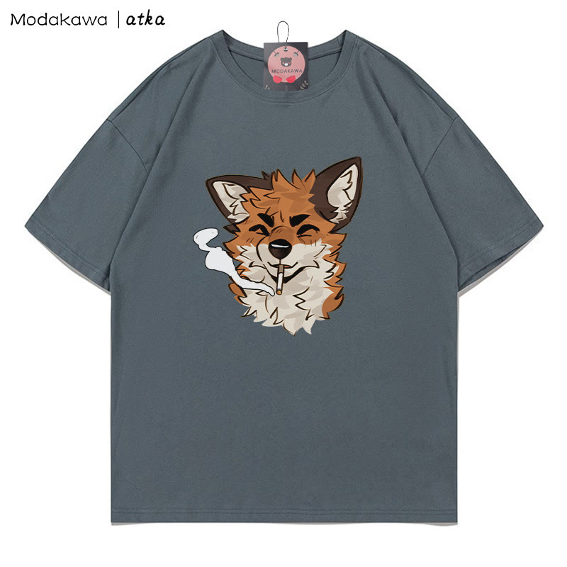MODAKAWA X atka Fox Smoking Graphic T-shirt - Grey - 5XL - image 8