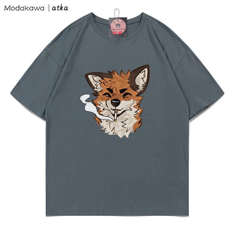 MODAKAWA X atka Fox Smoking Graphic T-shirt - Grey - 5XL - image 8