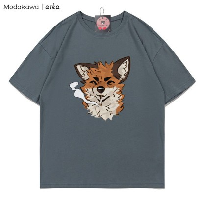 MODAKAWA X atka Fox Smoking Graphic T-shirt - Grey - 5XL - image 8