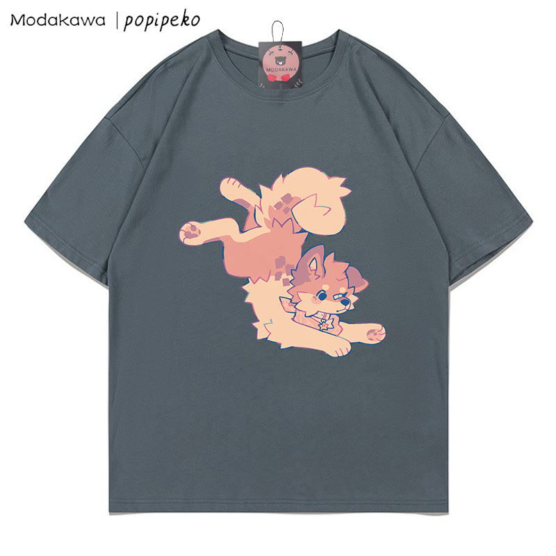 MODAKAWA X popipeko Puppy Print T-shirt - Grey - 5XL - image 9