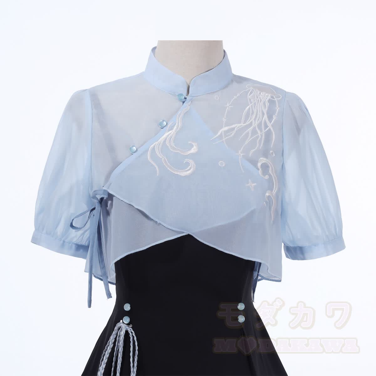 Sheer Mandarin Collar Top Jellyfish Embroidered Slip Dress Matching Outfit - image 8