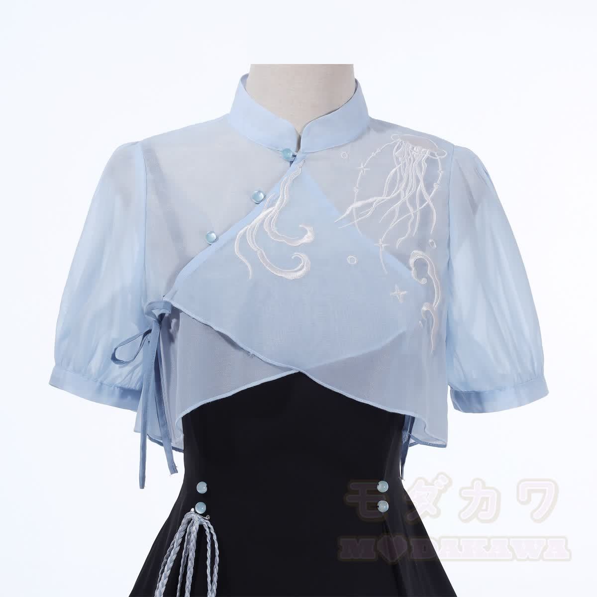Sheer Mandarin Collar Top Jellyfish Embroidered Slip Dress Matching Outfit - image 8