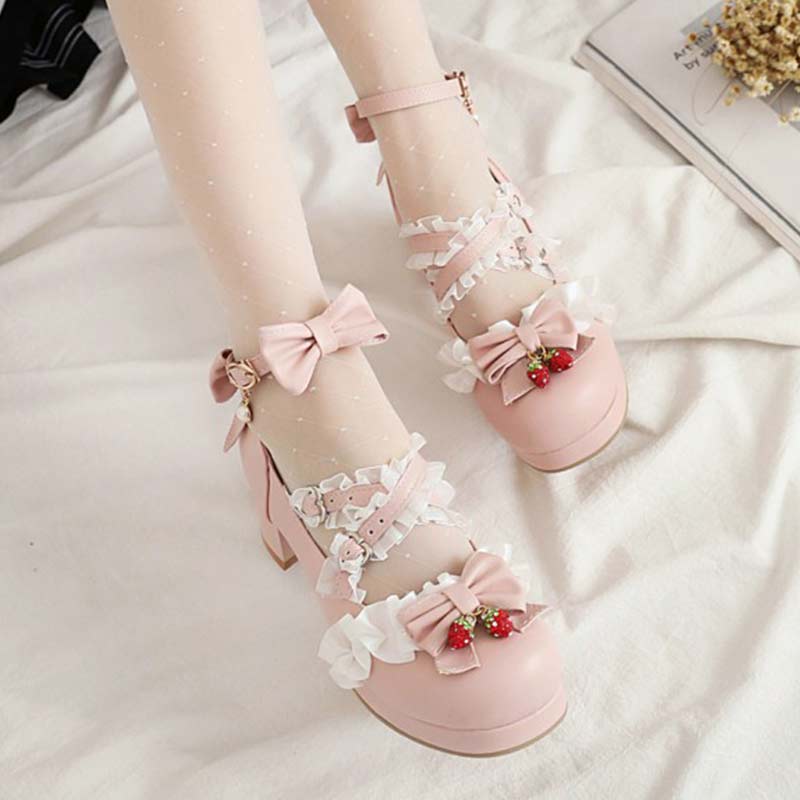 Lace Bow Lolita Kitten Heel Mary Janes Shoes - image 5