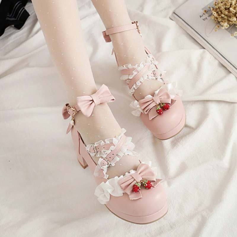 Lace Bow Lolita Kitten Heel Mary Janes Shoes - image 5