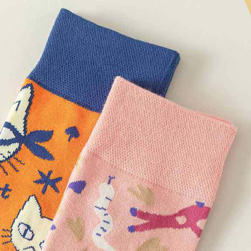 Colorful Asymmetric Printed Mid Calf Socks - image 6