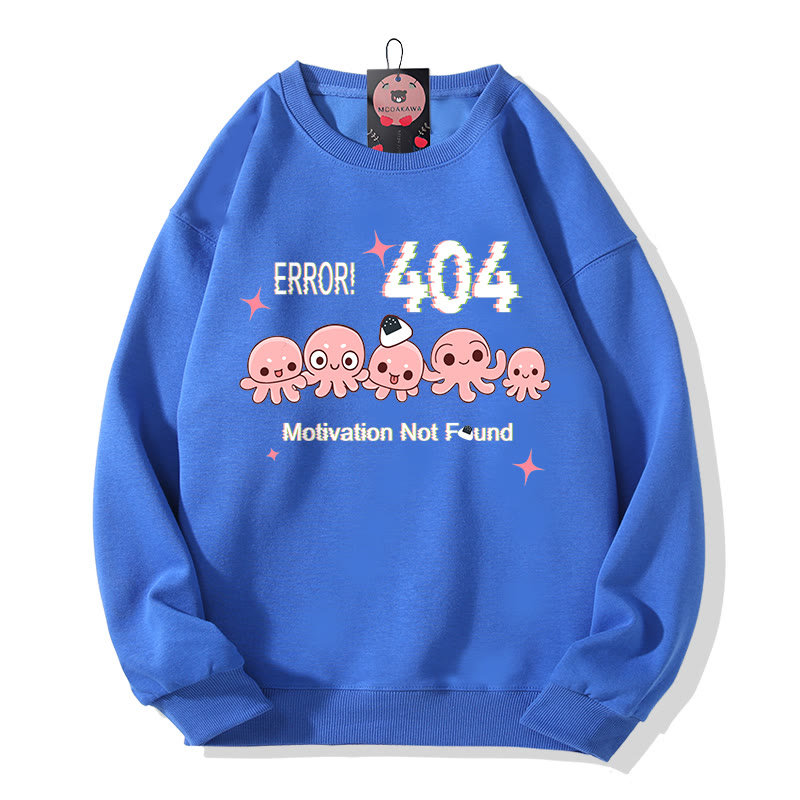 ERROR 404 MOTIVATION NOT FOUND Octopus Graphic Round Collar Sweatshirt - Blue - 5XL - image 5