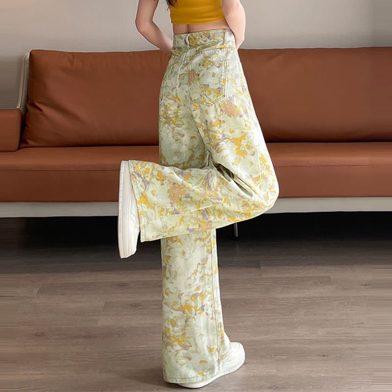 Vintage Flower Print Denim Pants - image 6