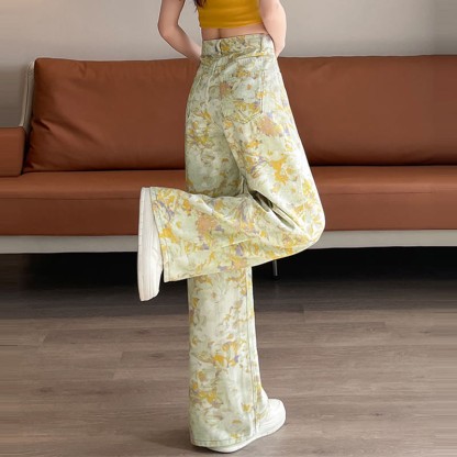Vintage Flower Print Denim Pants - image 6