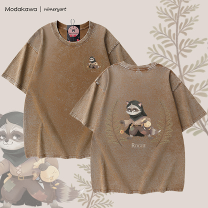 MODAKAWA X nimeryart ROGUE Cat Graphic Unisex Vintage Washed T-shirt - Brown - 5XL - image 3