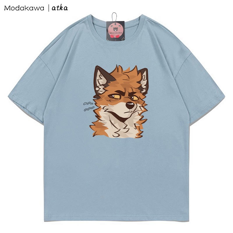 MODAKAWA X atka Cheeky Fox Face Graphic T-shirt - Dusty Blue - 5XL - image 7