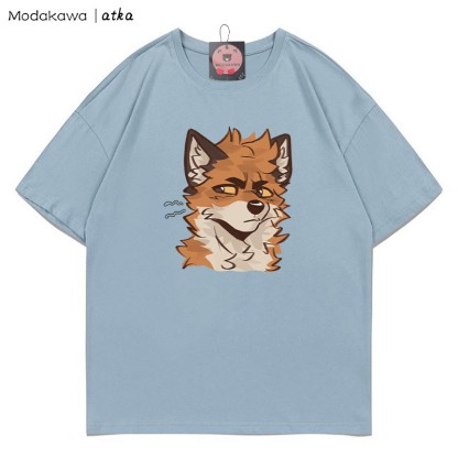 MODAKAWA X atka Cheeky Fox Face Graphic T-shirt - Dusty Blue - 5XL - image 7