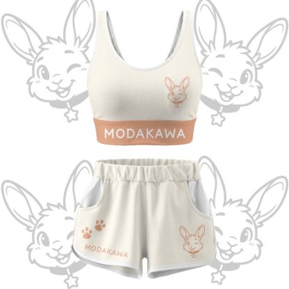 Wink Bunny Graphic Crop Tank Sport Top Shorts Bikini Modakawa Matching Outfit - Beige Set - 5XL - image 12