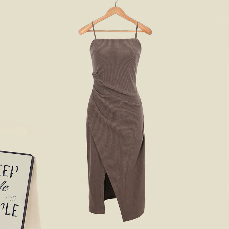 Irregular Hollow Out Sweater Ruffled Split Slip Dress Matching Outfit - Dress A - XL - image 7