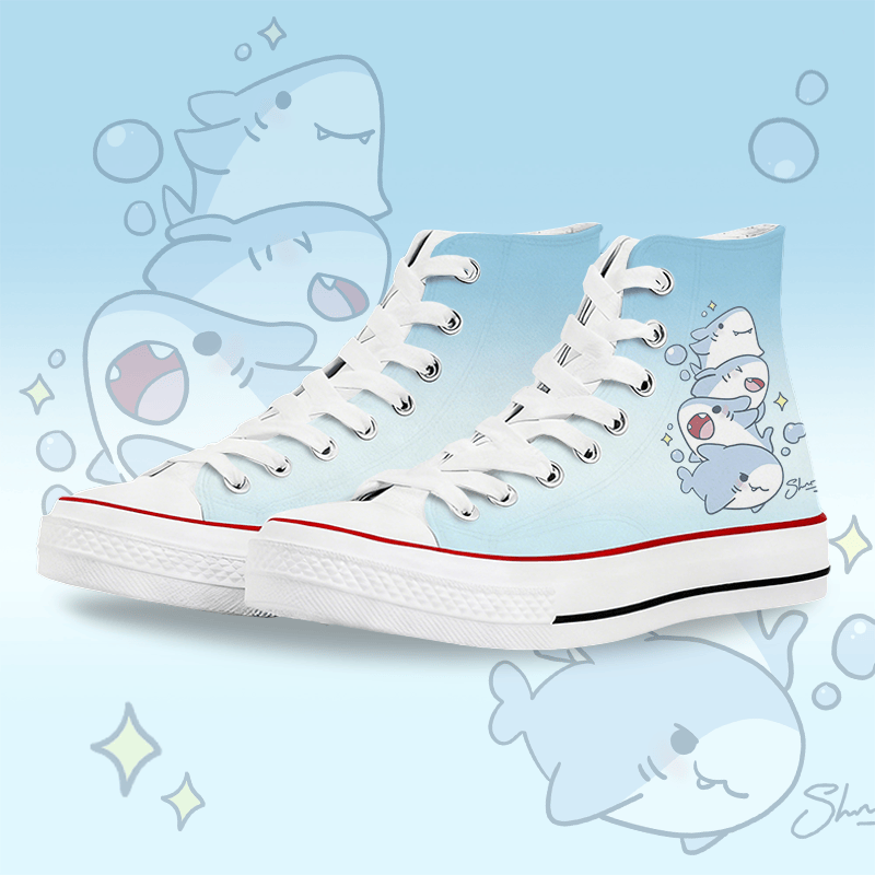 MODAKAWA Gradient Shark Graphic High Top Canvas Shoes - White B - 45 - image 4