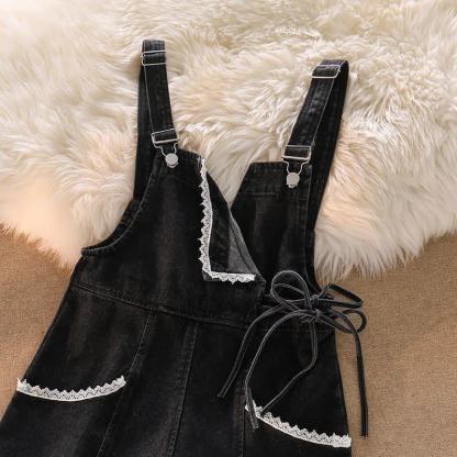  Striped Polo Top Denim Overall Shorts Two Pieces Set - image 5