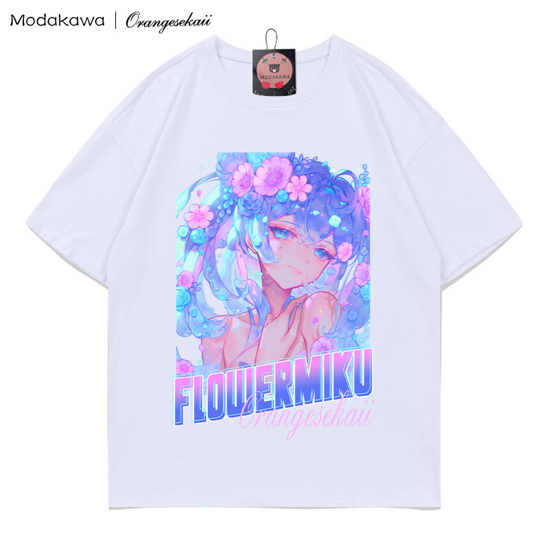MODAKAWA X orangesekaii flowermiku Print T-shirt - White - 5XL - image 4