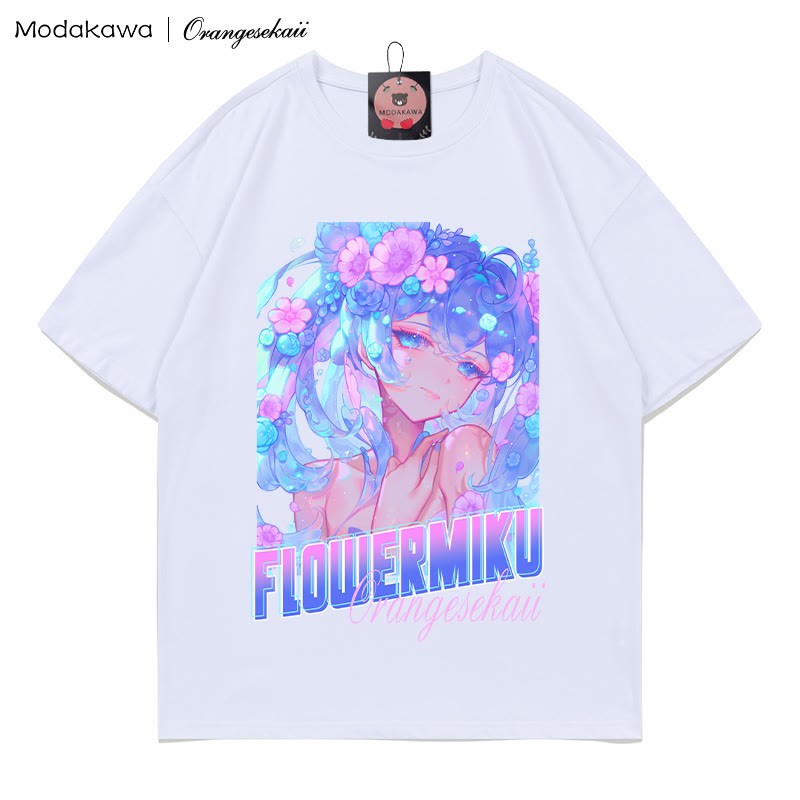MODAKAWA X orangesekaii flowermiku Print T-shirt - White - 5XL - image 4