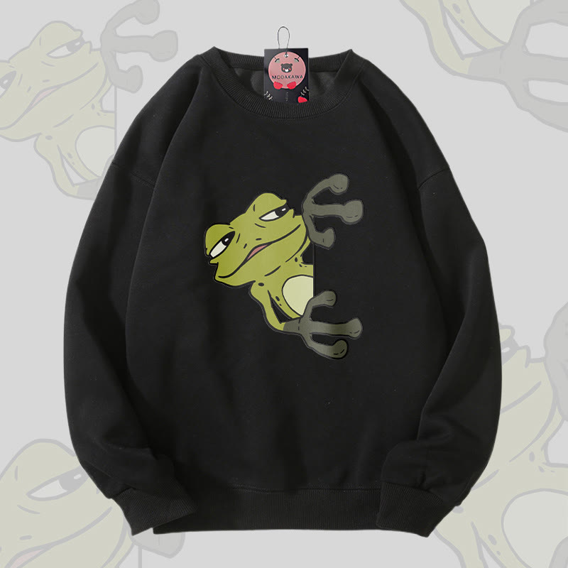 Peeking Frog Graphic Unisex Sweatshirt - Black - 5XL - image 4