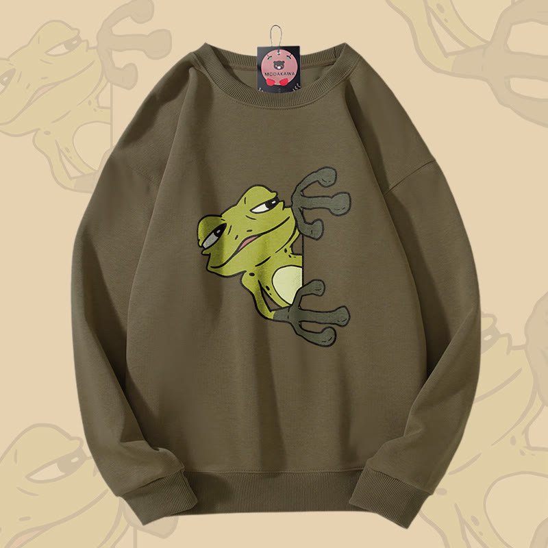 Peeking Frog Graphic Unisex Sweatshirt - Dark Khaki - 5XL - image 2