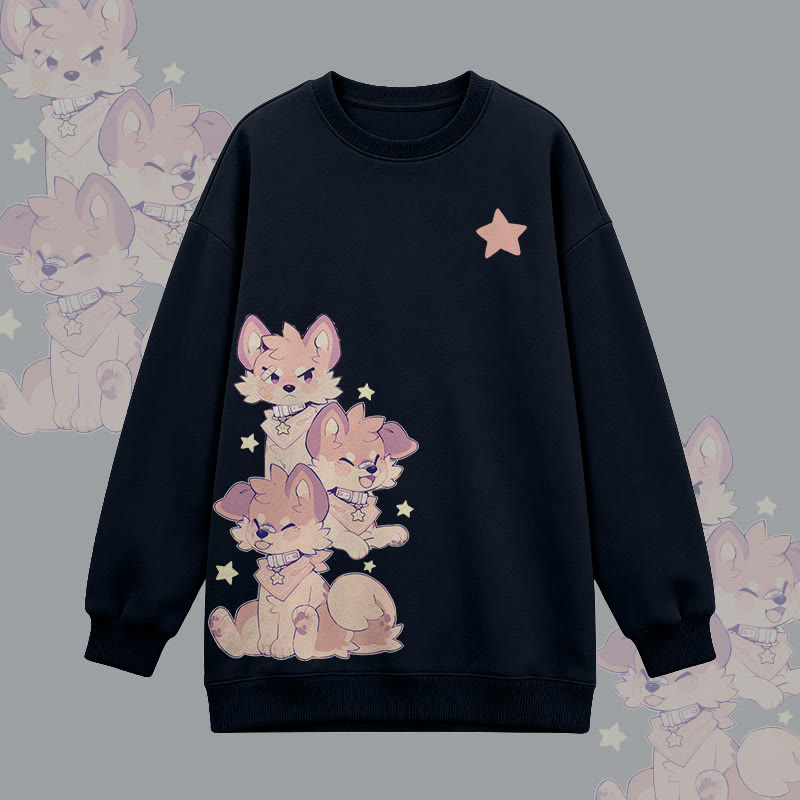 MODAKAWA X popipeko Playful Puppy Graphic Oversized Crewneck Sweatshirt - Black - 3XL - image 5