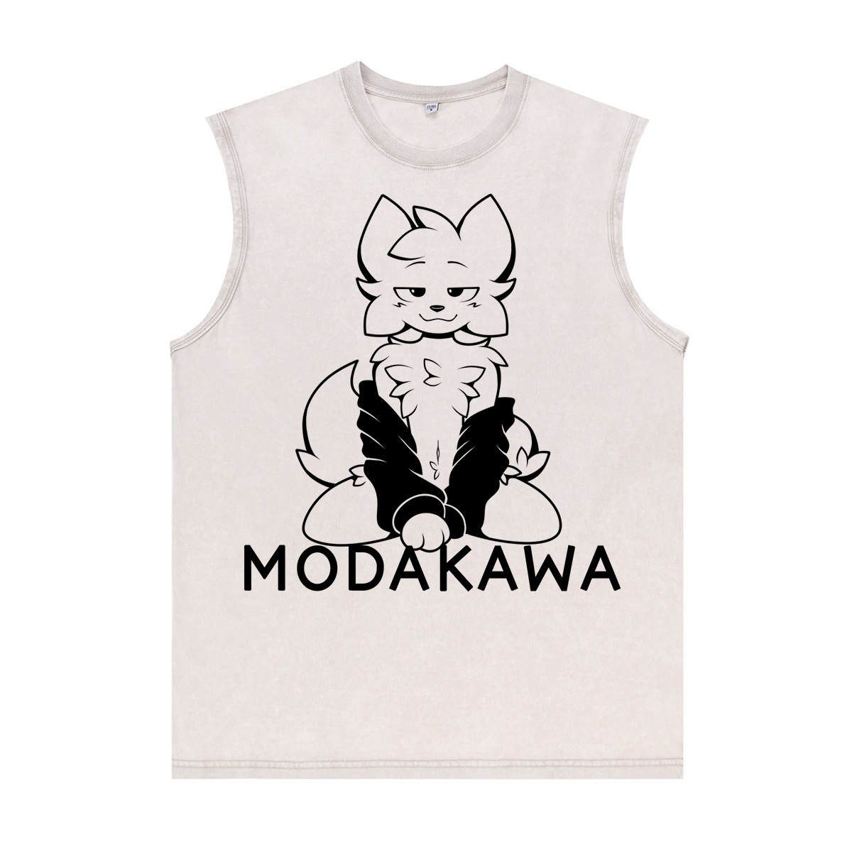 MODAKAWA X zarckets Anime Fox Graphic Unisex Vintage Washed Sleeveless T-shirt - Apricot - 2XL - image 4