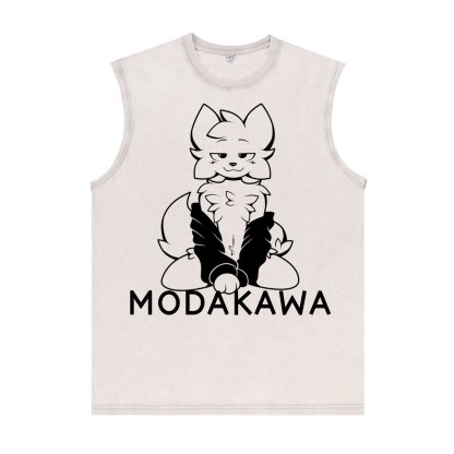 MODAKAWA X zarckets Anime Fox Graphic Unisex Vintage Washed Sleeveless T-shirt - Apricot - 2XL - image 4