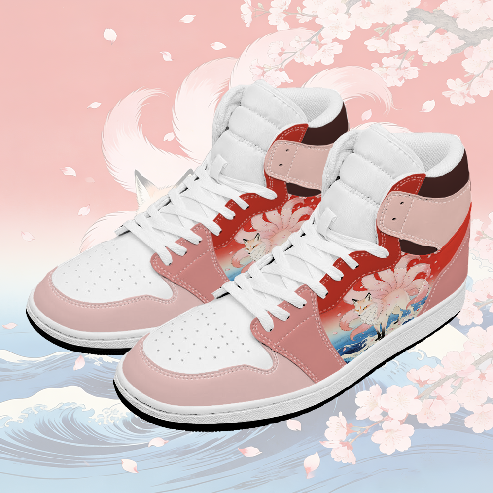 Nine Tailed Fox Graphic Modakawa High Top Canvas Shoes - Pink & Red - 48 - image 2
