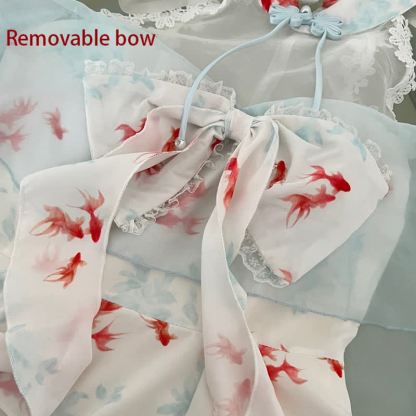 Goldfish Print Halter Neck Bow Ruffle Dress - image 6