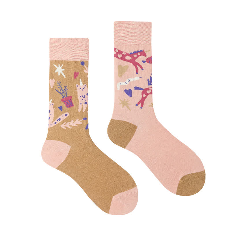 Colorful Asymmetric Printed Mid Calf Socks - image 15