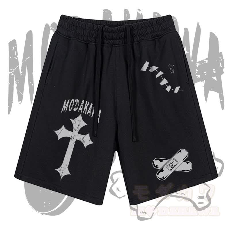 MODAKAWA Cross Bandage Graphic Drawstring Shorts - Black - 2XL - image 3
