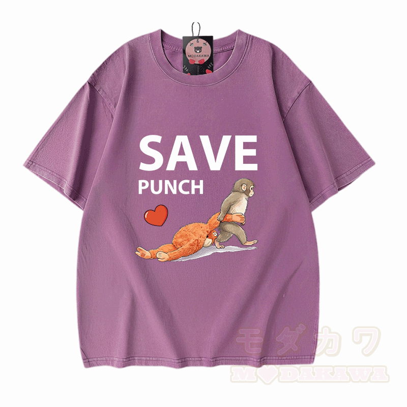 SAVE PUNCH Monkey Graphic Modakawa Unisex Vintage Washed T-shirt - Purple - 5XL - image 4