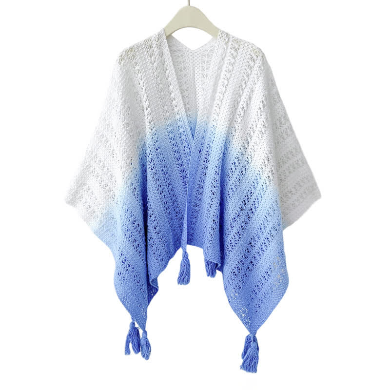 Gradient Hollow Out Shawl Lace Cami Top Wide Leg Pants Three Pieces Set - Blue Shawl - 4XL - image 7