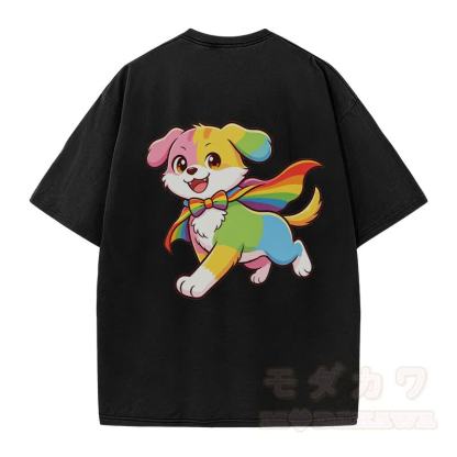 Rainbow Puppy Graphic Modakawa Vintage Washed 100% Cotton T-shirt - image 3