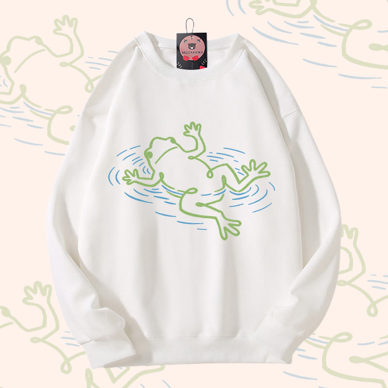 Floating Frog Graphic Unisex Sweatshirt - White - 5XL - image 3