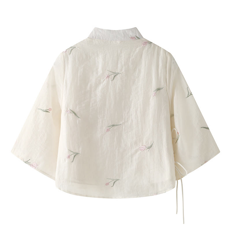 Vintage Buckle Flower Embroidery Top Horse-face Skirt - image 4