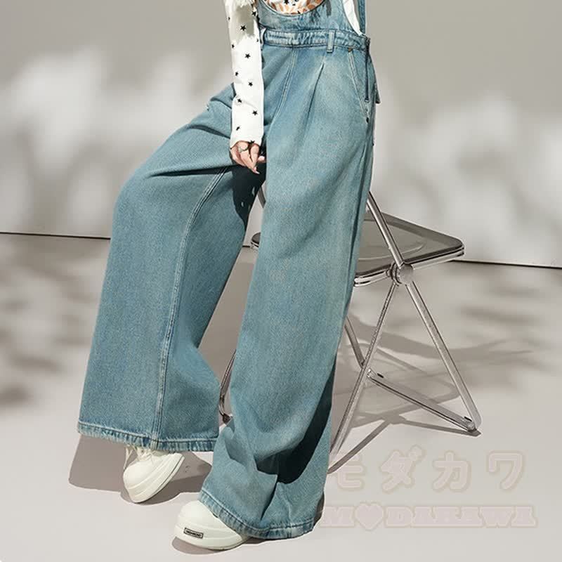 Sweet Butterfly Print Hoodie Wide Leg Denim Overalls Two Pieces Set - image 5